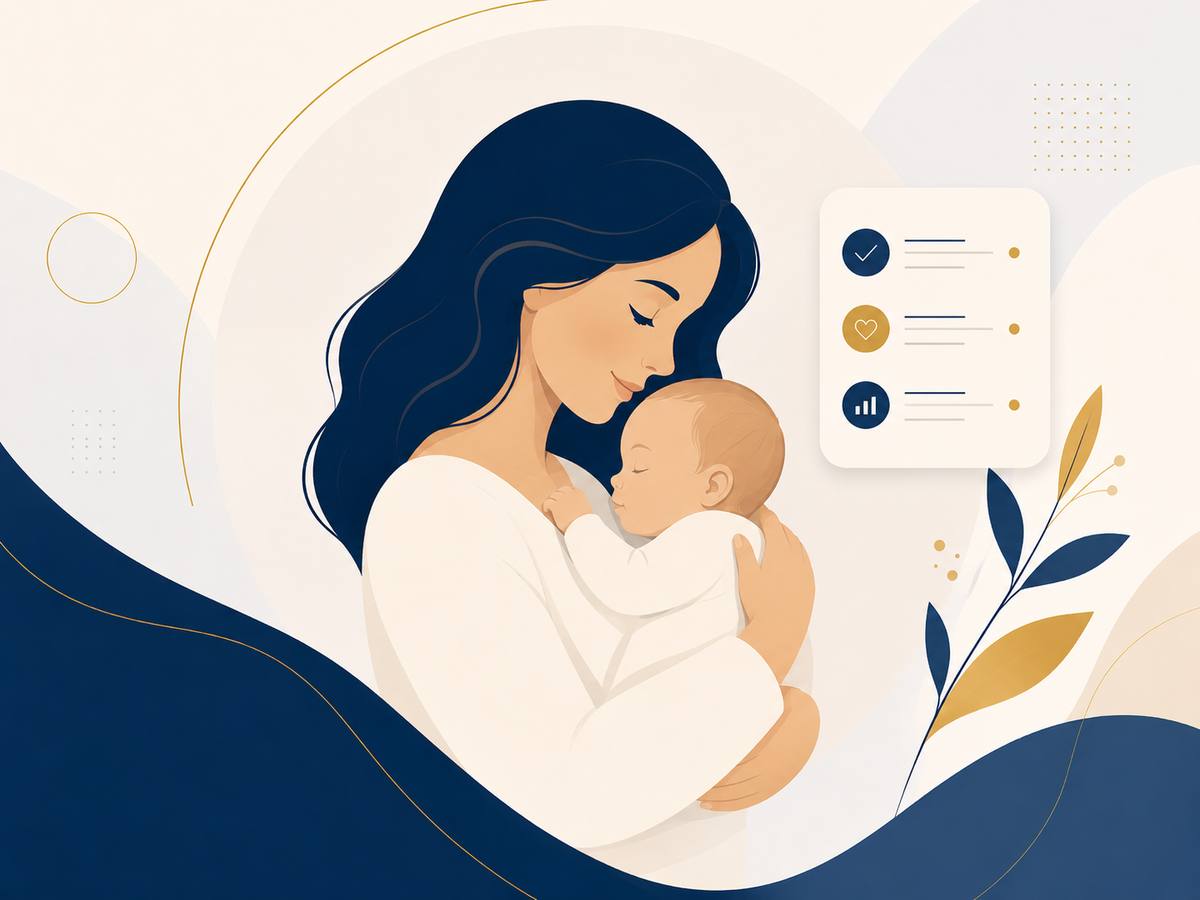 Mãe com bebê e checklist de análise